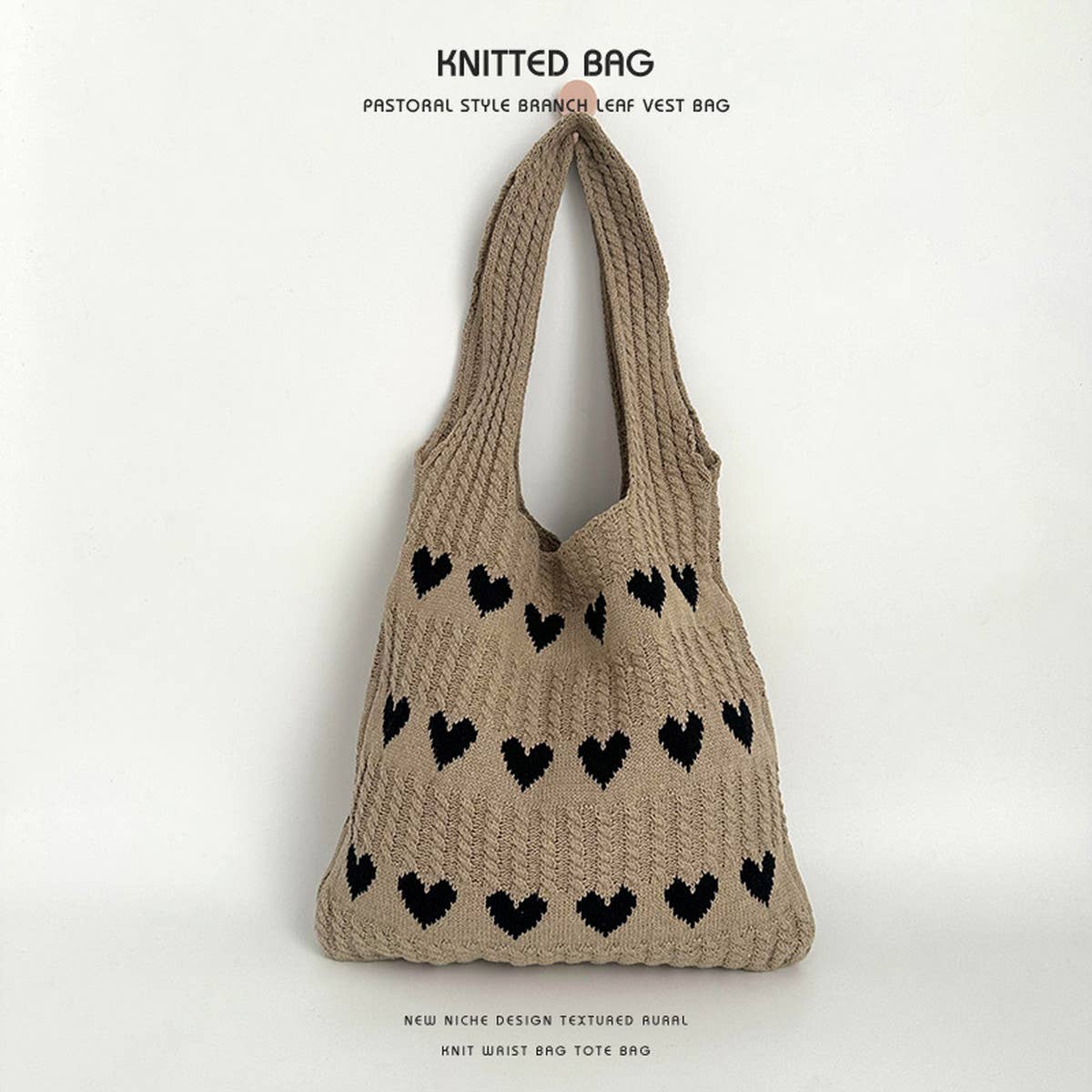 Exquisite Knitted Heart Tote Handbag_Cwab2389