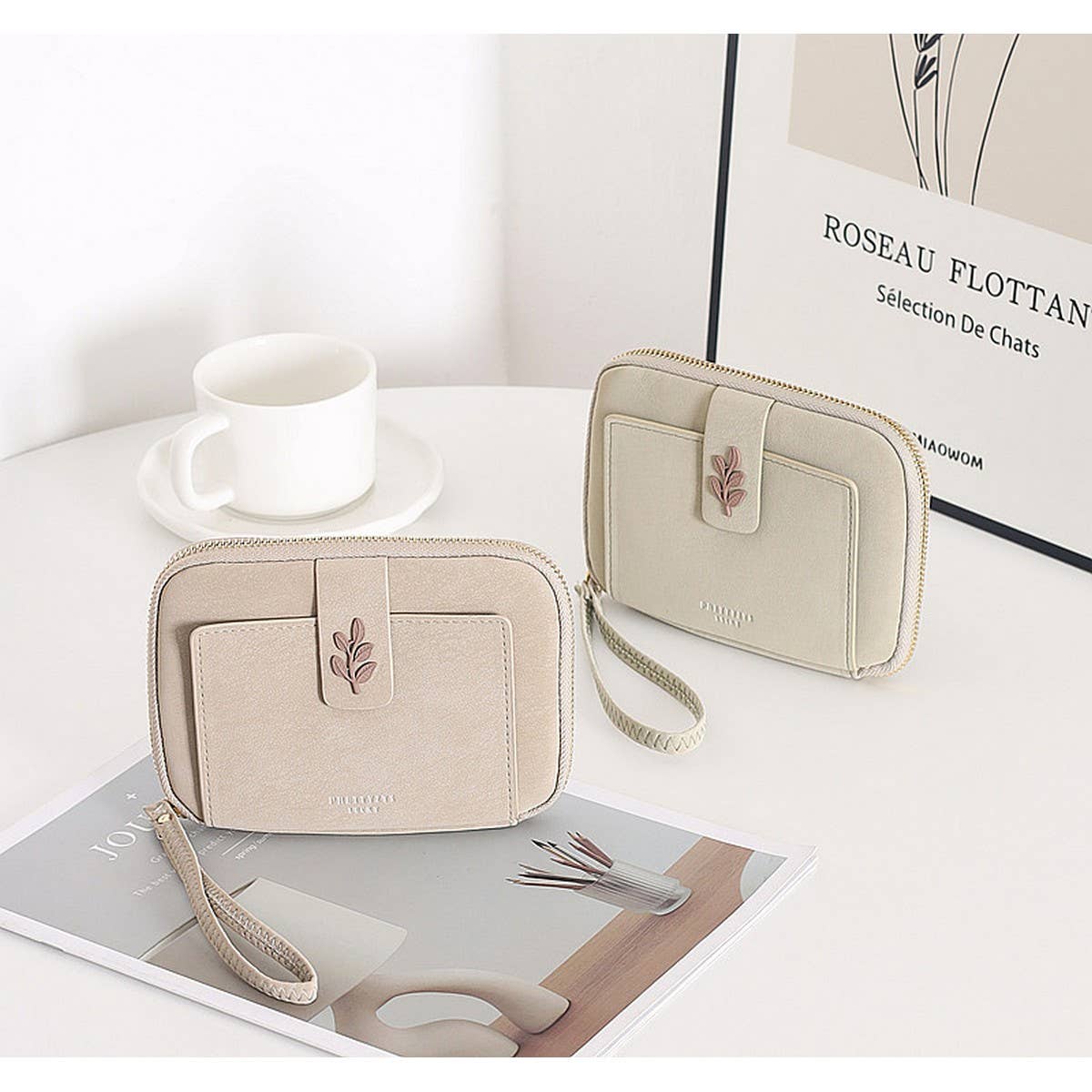 New Solid Leaf Decor Zipper Short Wallet_Cwab06258