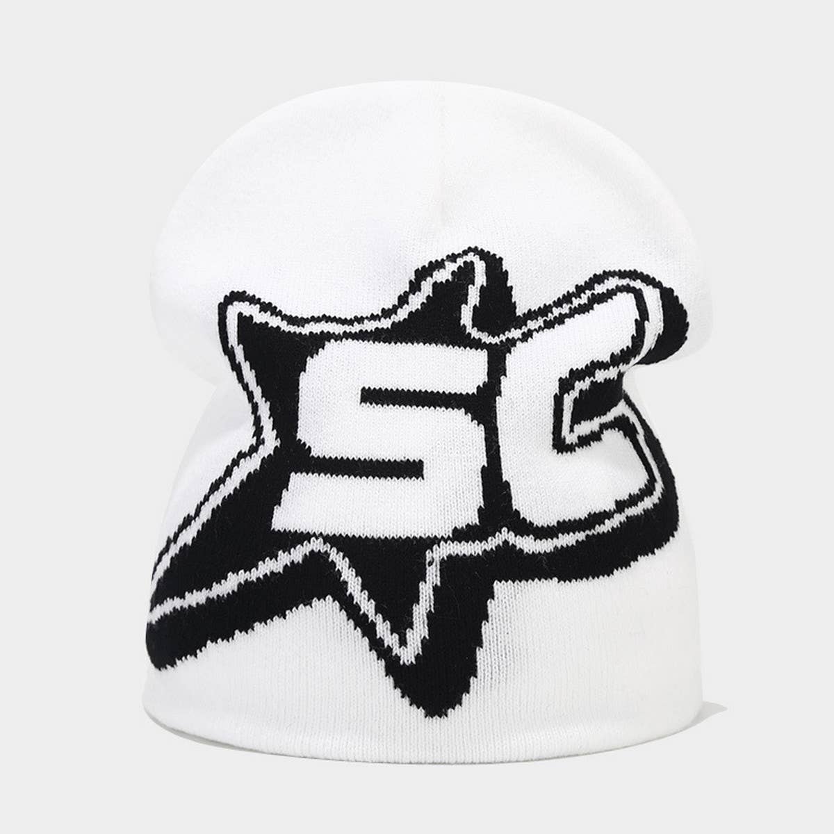 CASUAL LETTER STAR JACQUARD KNITTED HAT_CWAH1589