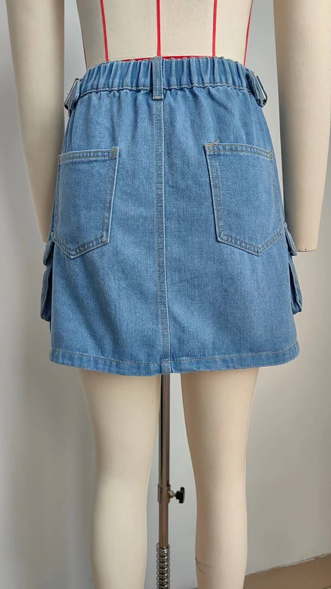 Washed Denim Skirt With Adjustable Waist