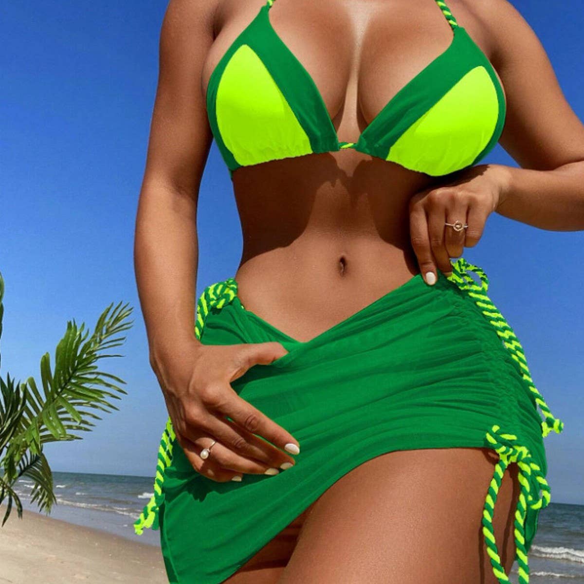 FLUORESCENT BIKINI SET SEXY COLOR BLOCK SWIMSUIT_CWMW0196