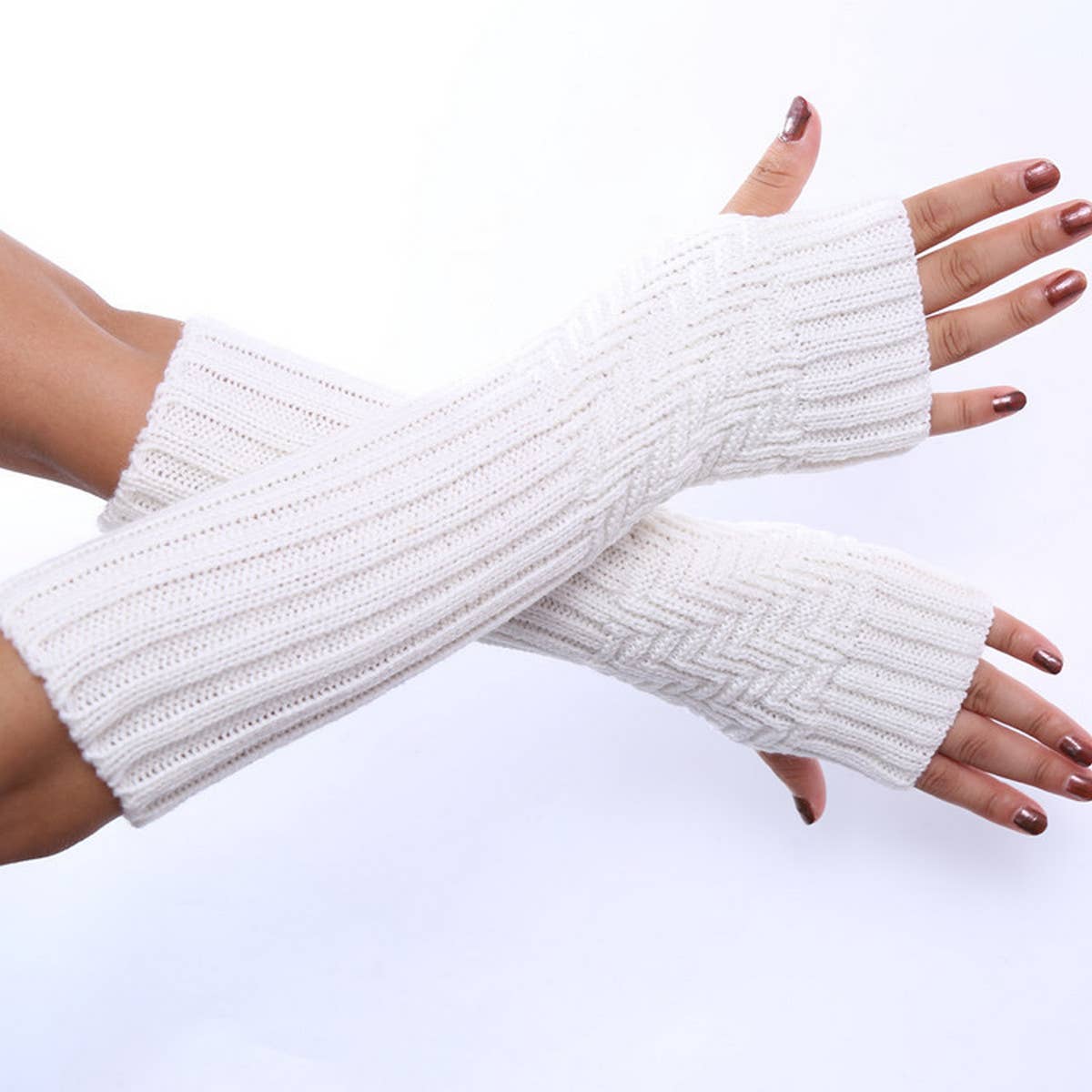Simple Solid Color Striped Half Finger Gloves_Cwag0090