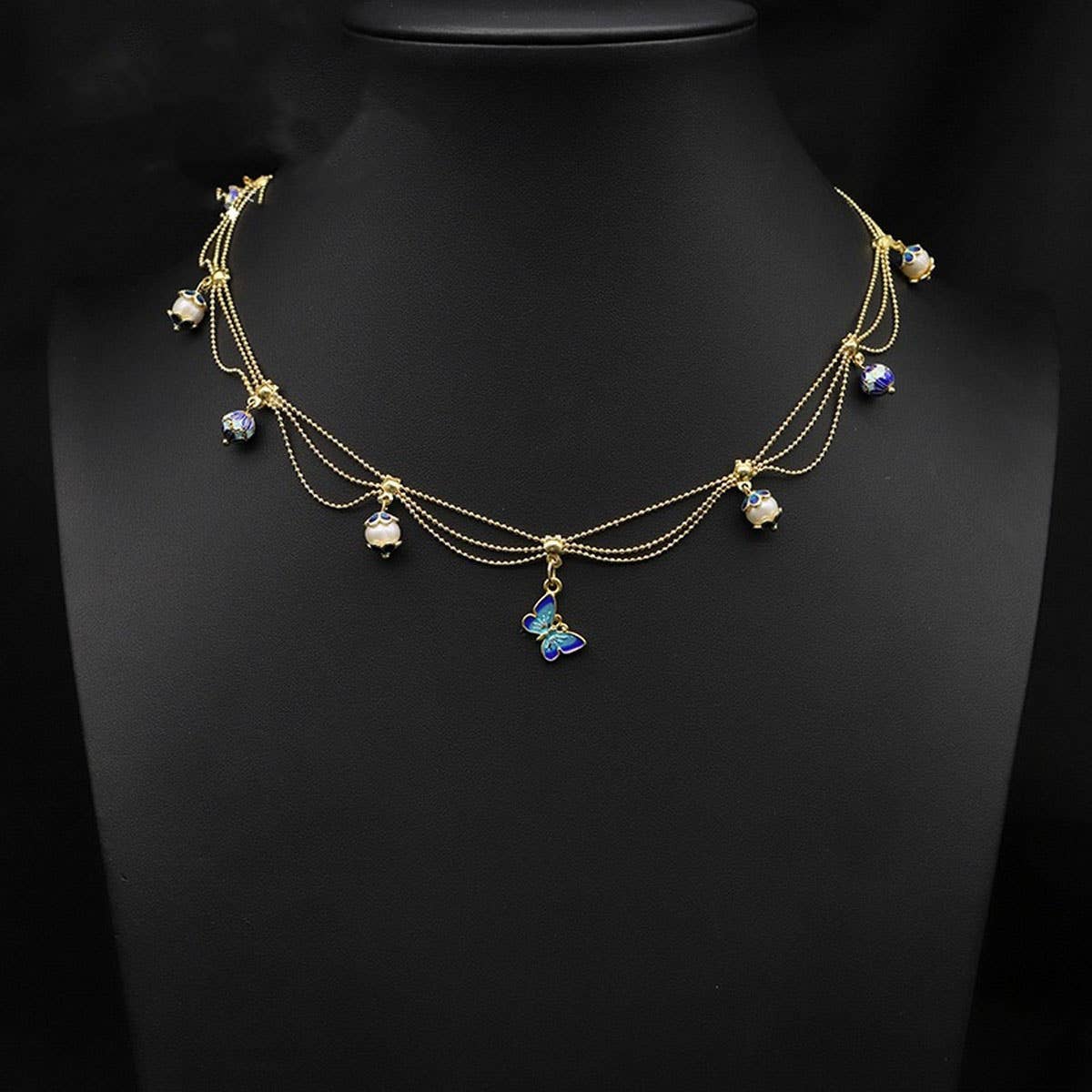 Womens Tassel Butterfly Natural Pearl Necklace