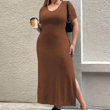 ELEGANT WAIST SLIT SHORT SLEEVE BODYCON DRESS_CWDMD6040