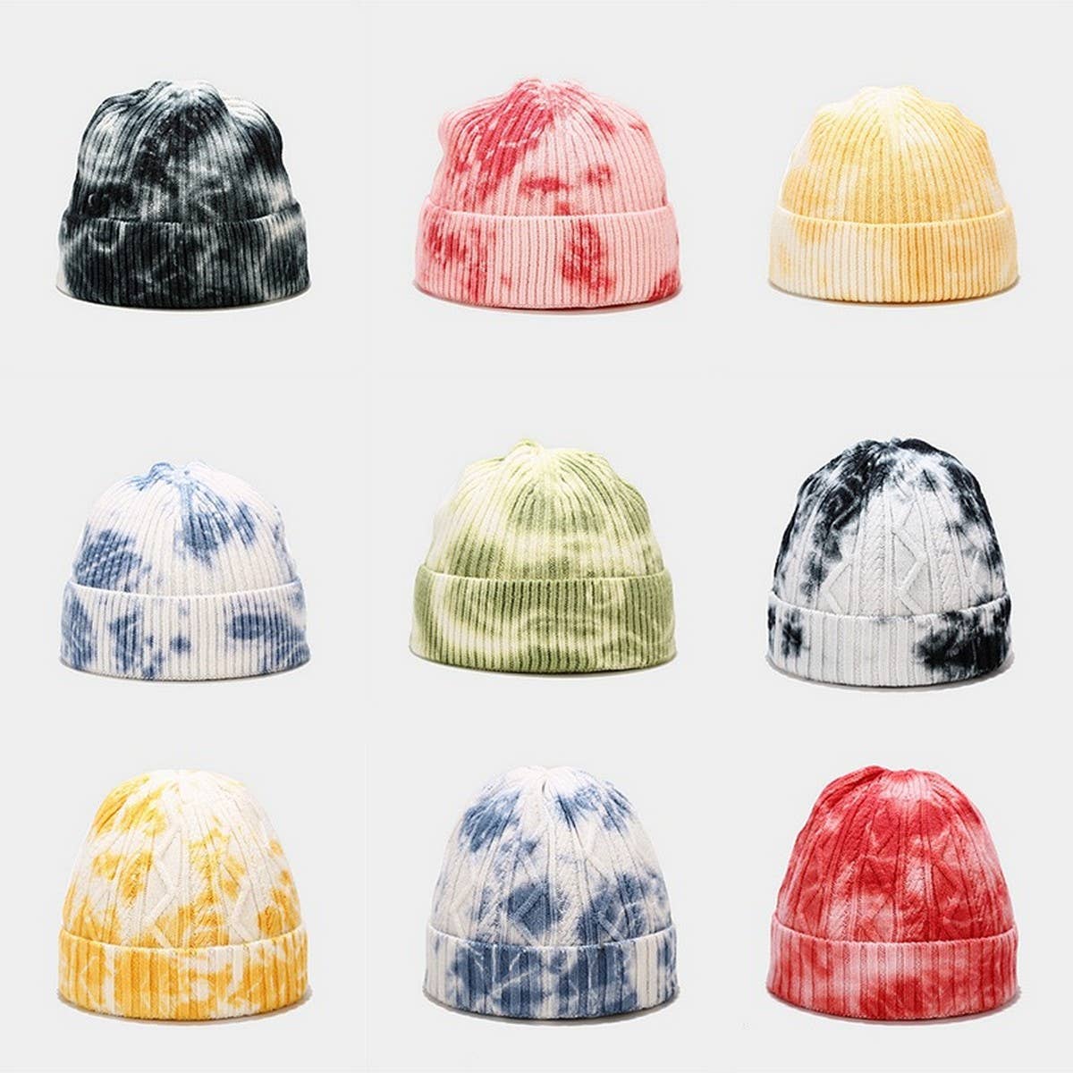 Tie-Dyed Knitted Hat Melon-Shaped Warm Beanie Hat_Cwah2077