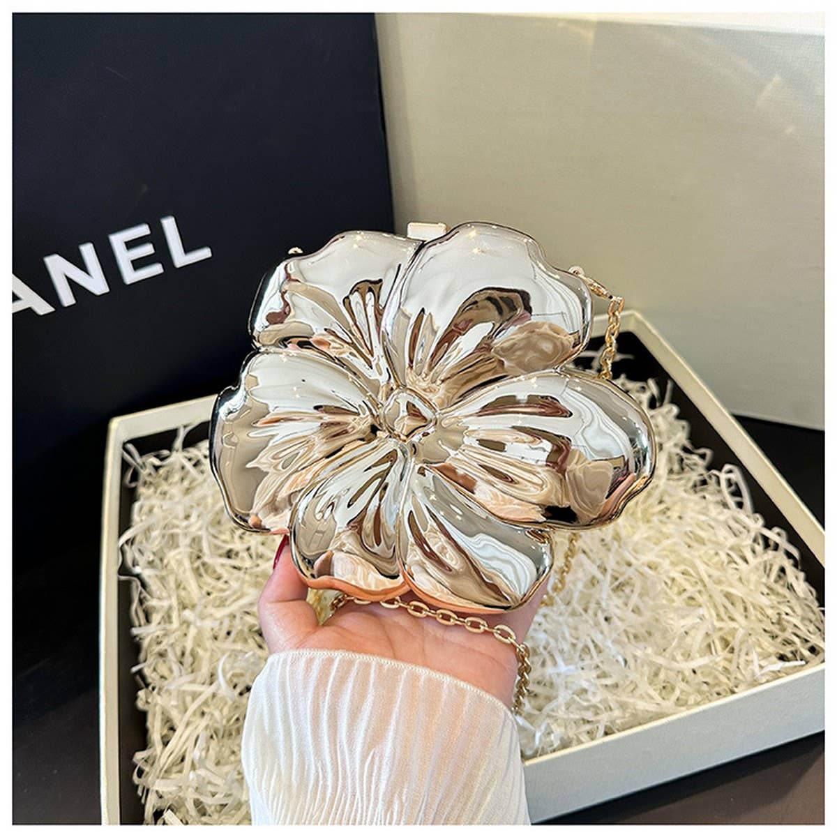 FLOWER GOLD PRESSED BAG BANQUET BAG CLUTCH_CWAB3259