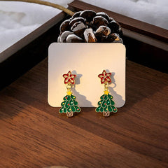 CHRISTMAS ELK BELL BOW ASYMMETRICAL EARRINGS_CWAJE1831