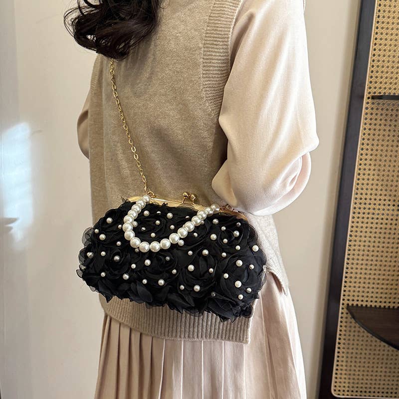 Small Chanel-Style Pearl Chain Flower Shell Bag