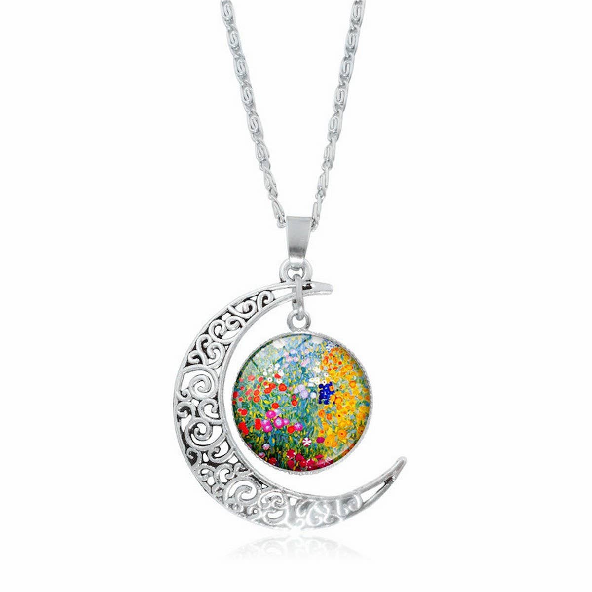 HOLLOW OUT MOON GEM PENDANT NECKLACE_CWAJE0705