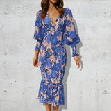 Temperament Slim Print Fishtail Skirt Dress