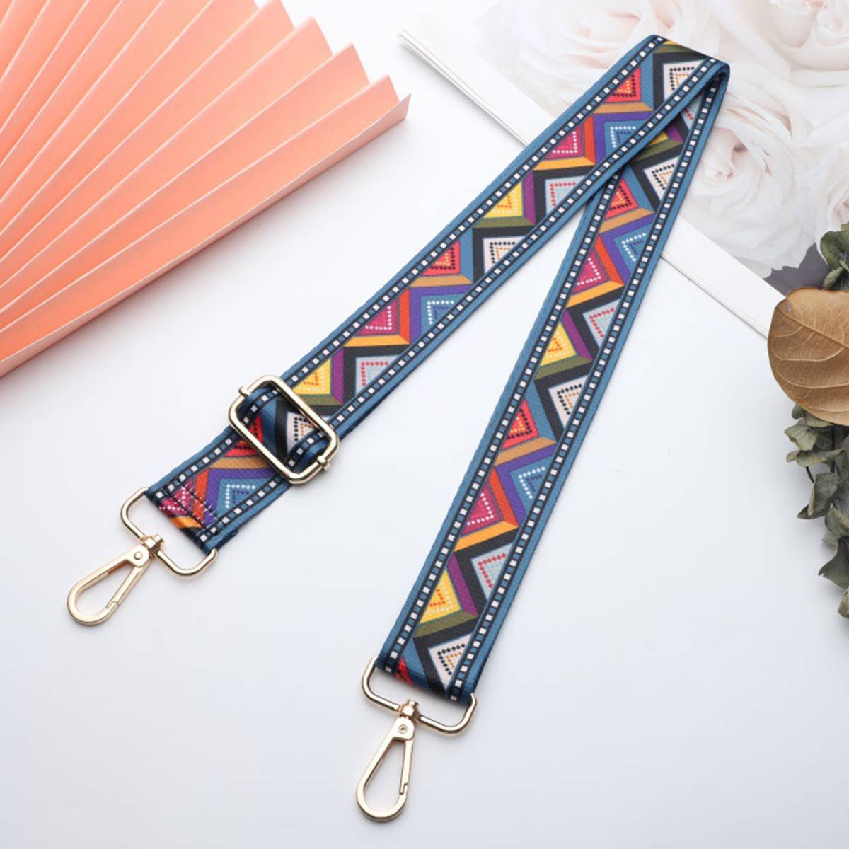 Women Color Geometric Stripes Adjustable Bag Strap_Cwmm0384