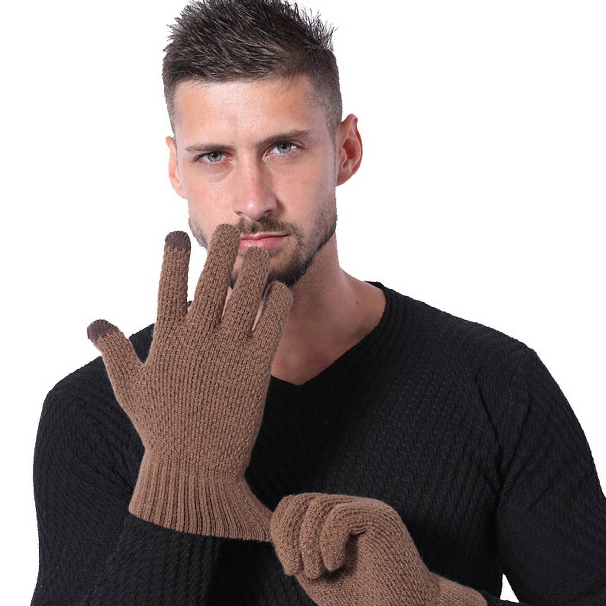 MEN WOMEN KNIT GLOVES WARM THICK TOUCH TIPS_CWAG0224