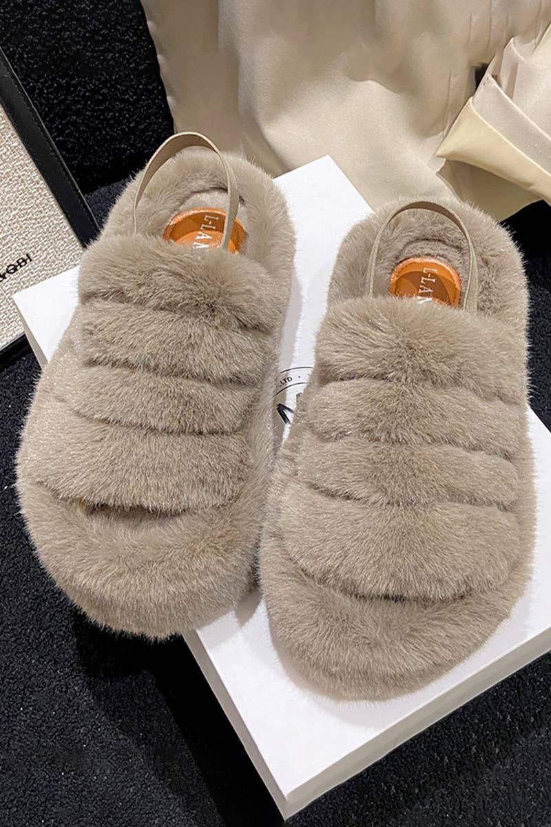 Women Fashion Home Plush Open Toe Slippers