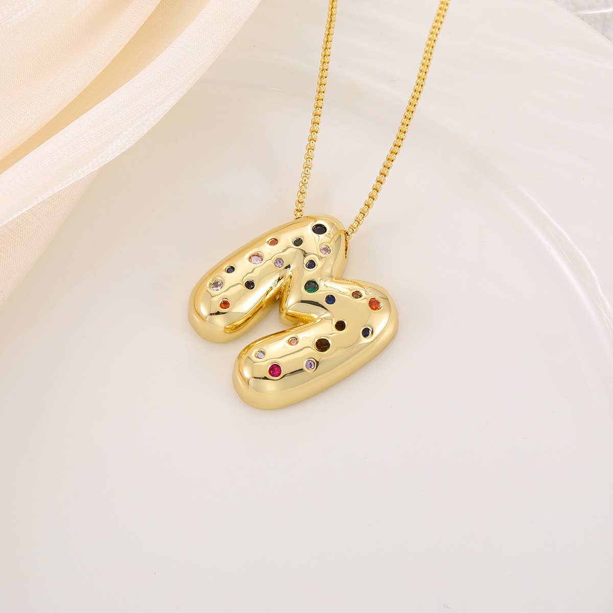 CREATIVE GLOSSY COLORFUL LETTER PENDANT NECKLACE_CWMM5877
