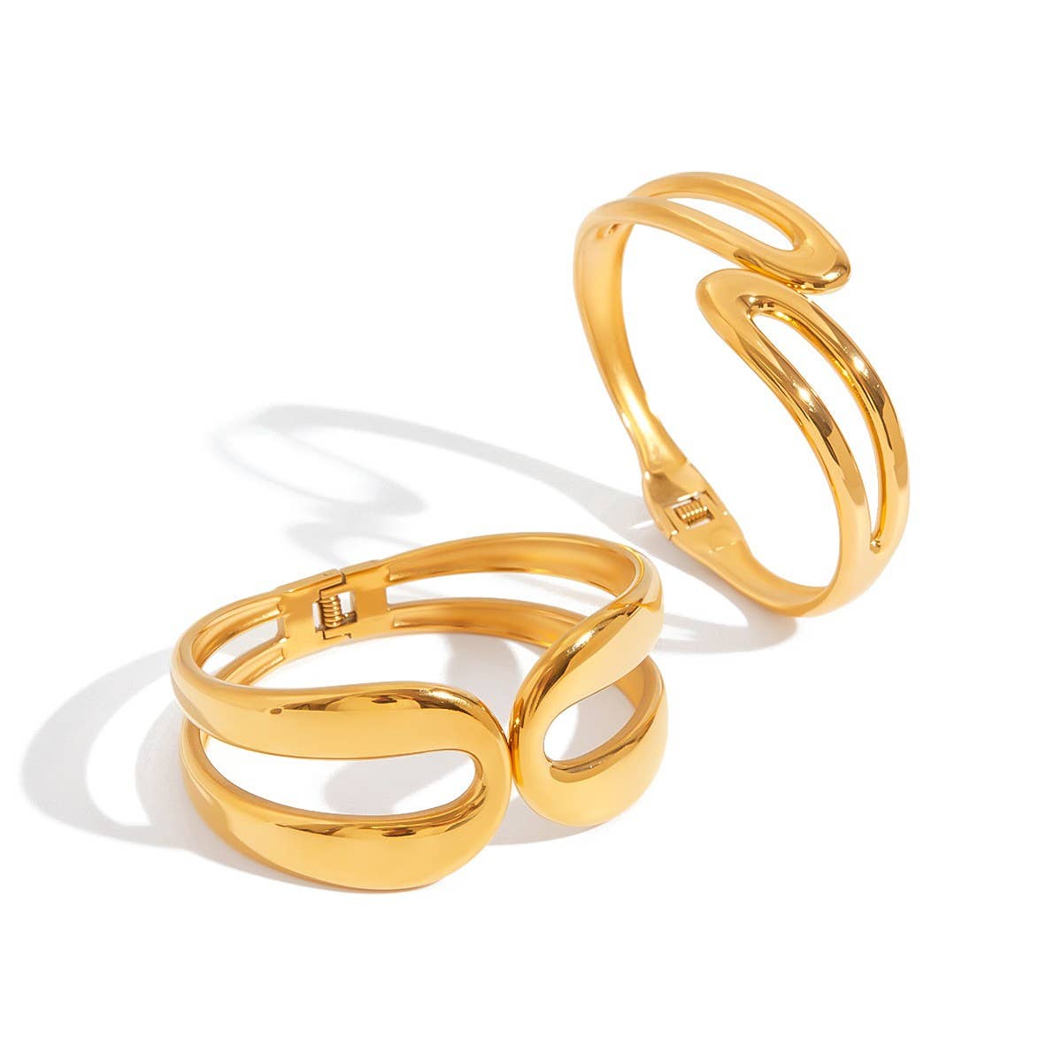 Unique 18K Gold Double Layer Spring Open Cuff