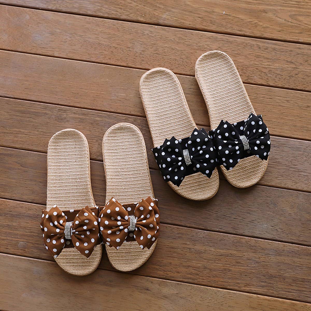 BOW LINEN SUMMER SLIPPERS SOFT SOLE BREATHABLE_CWSHF0188