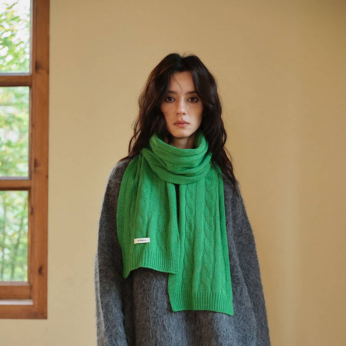Wool Cable Knit Scarfsoft Double-Sided Wrap_Cwasc2310