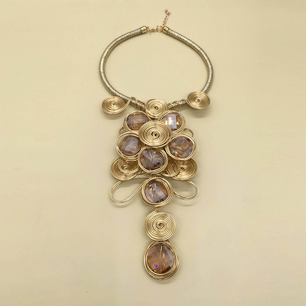 CRYSTAL ALUMINUM WIRE NECKLACE EARRING SET_CWMM4968