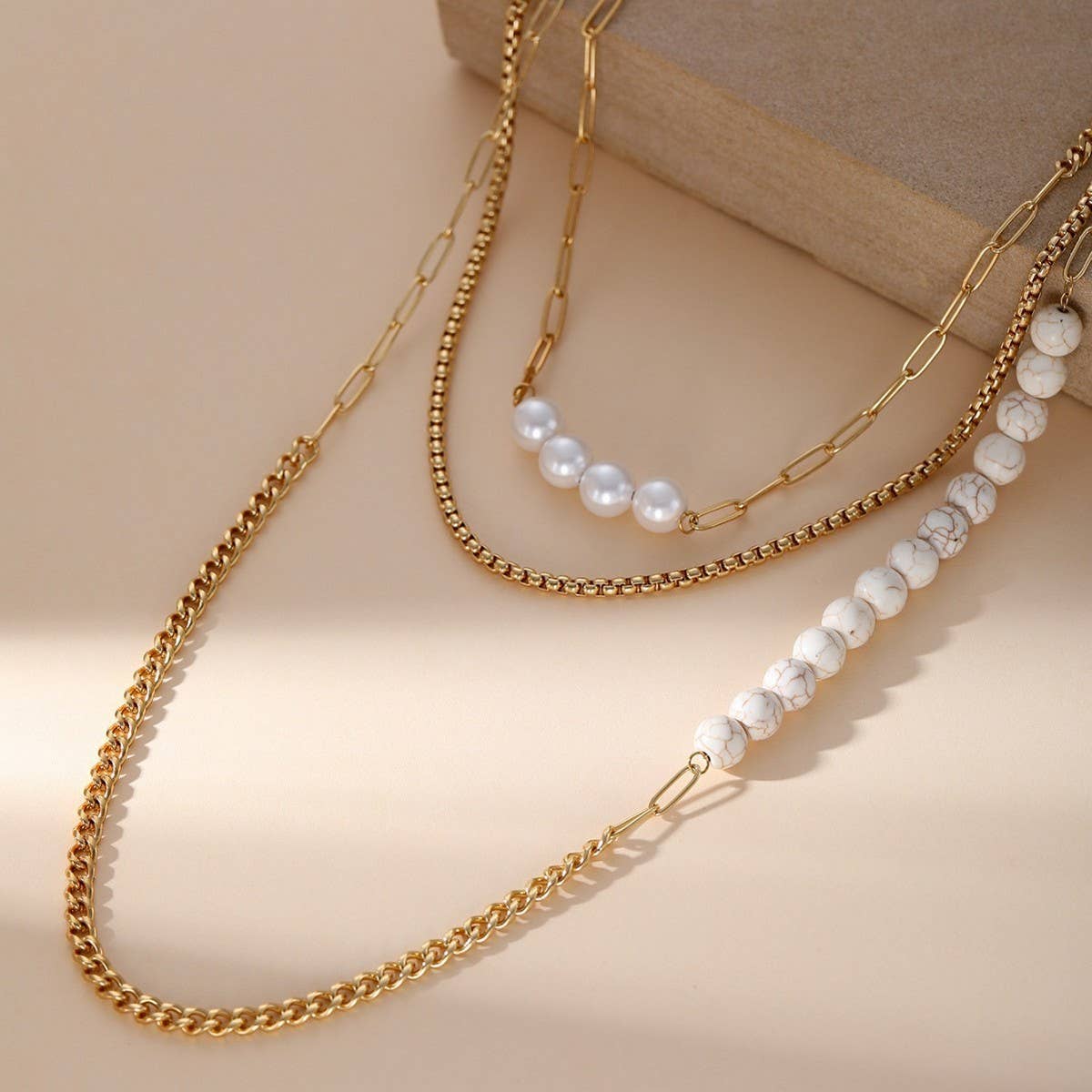 Vintage Imitation Pearl Cuban Chain Necklace_Cwmm3640