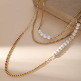 Vintage Imitation Pearl Cuban Chain Necklace_Cwmm3640