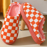 Household Simple Checkered Cotton Slippers_Cwshs0332