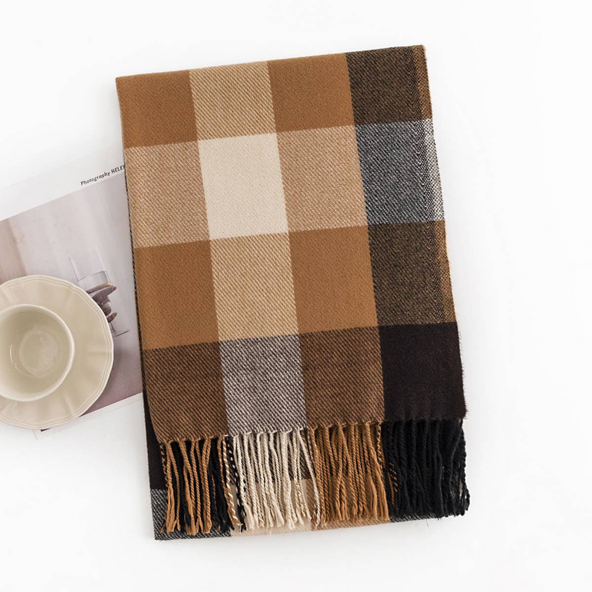 MELANGE PLAID SCARF SOFT FAUX CASHMERE FALL WRAP_CWASC1004