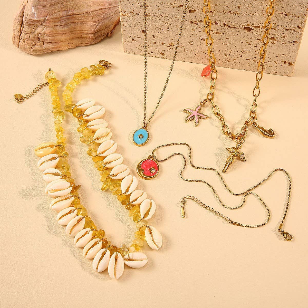 OCEAN SHELL NECKLACE WITH STARFISH SHRIMP_CWMM8856