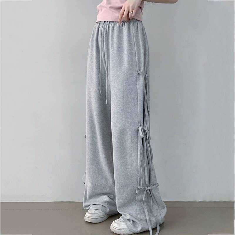 Stylish Lace-Up High-Waisted Baggy Wide-Leg Pants