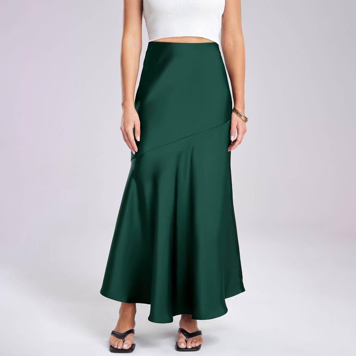 SATIN SKIRT HIGH WAIST STITCHING LONG SKIRT_CWBSS0380