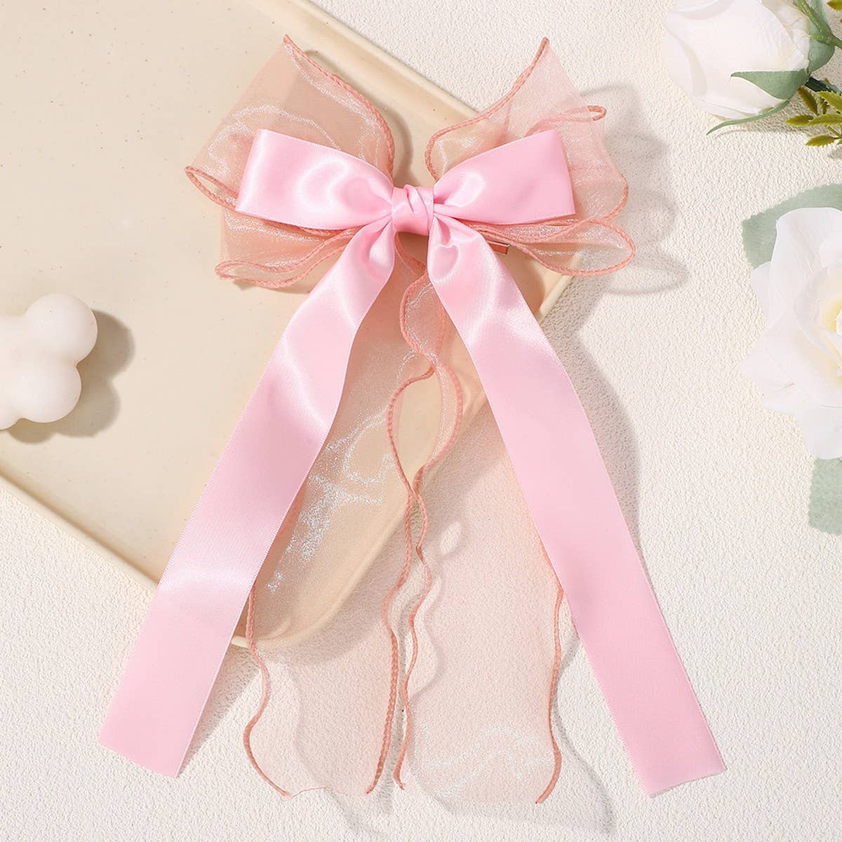 KIDS CHIFFON RIBBON BOW HAIR CLIP SOLID COLOR_CWAHA6704