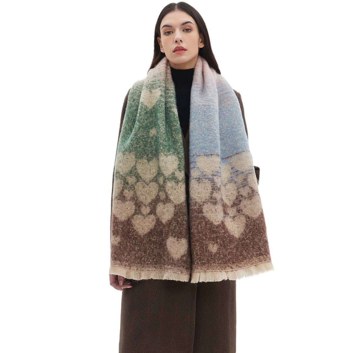 HEART PATTERN CIRCLE YARN SCARF WOMENS WRAP_CWASC0861