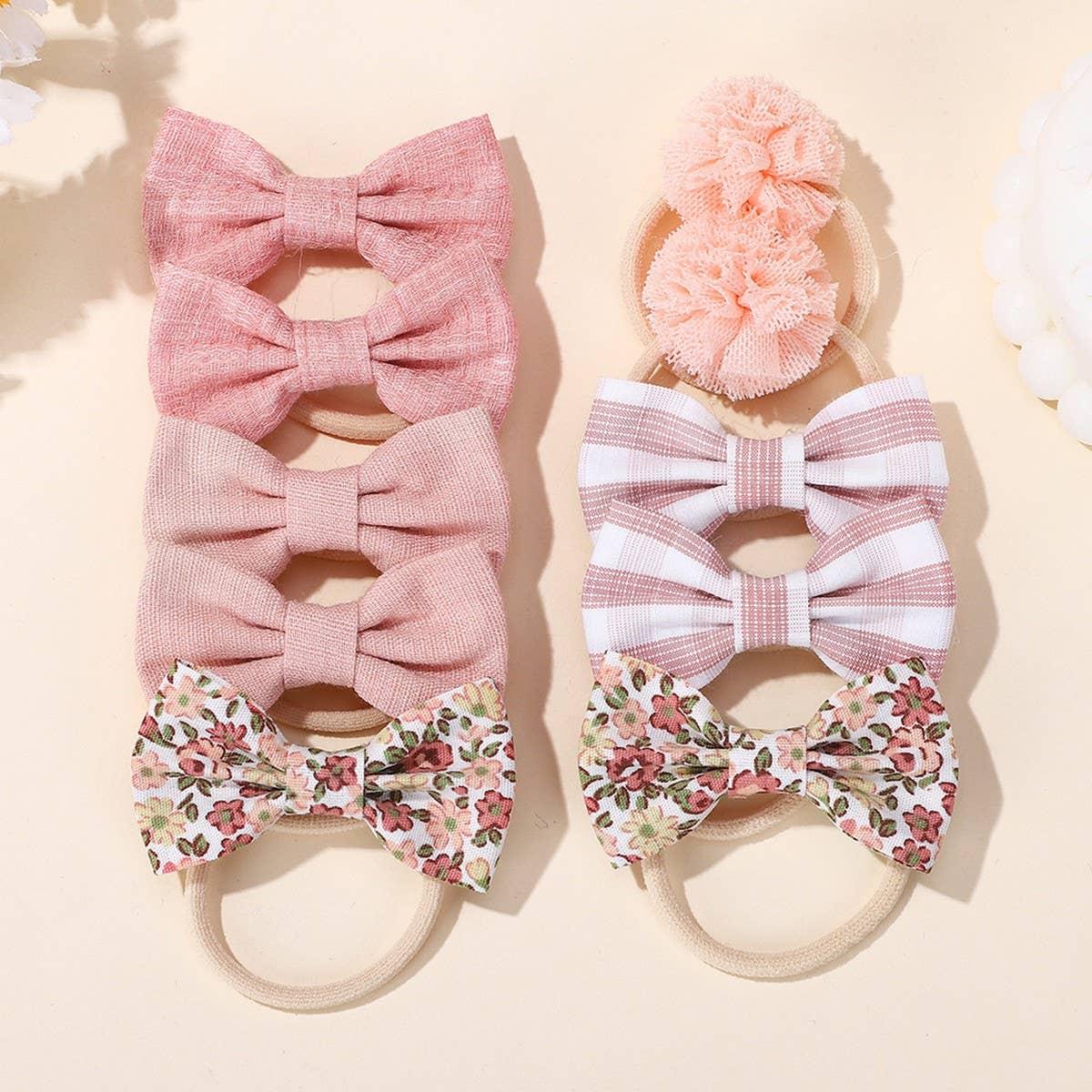 DOUBLE BOW HAIR CLIPS SET WITH PEARLS FOR GIRLS_CWAHA6736