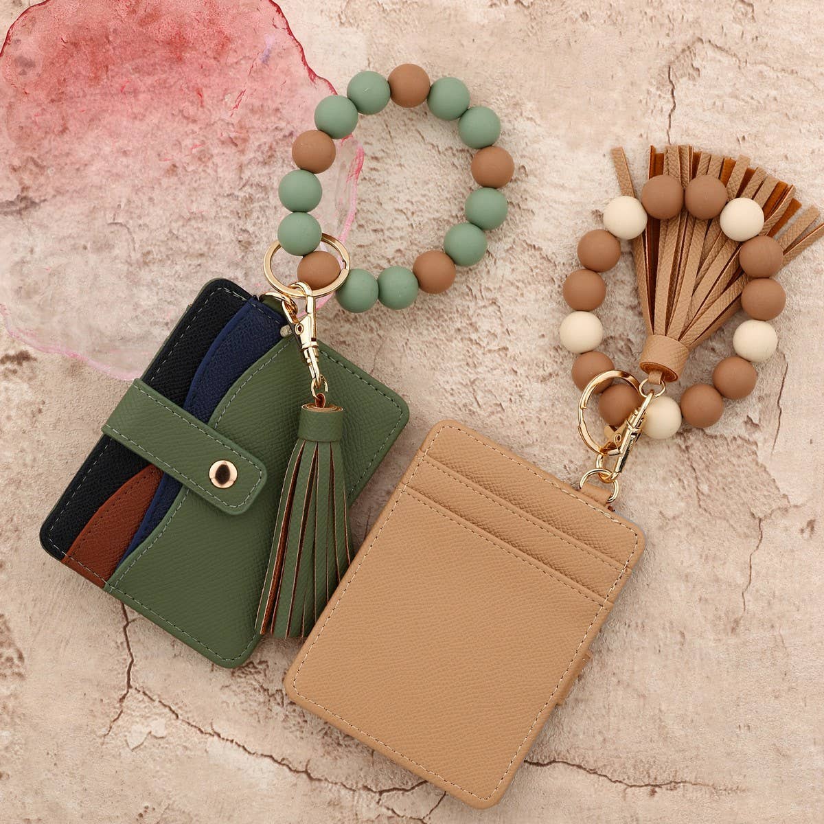 SILICONE BEAD BRACELET KEYCHAIN WITH ID WALLET_CUAB00446