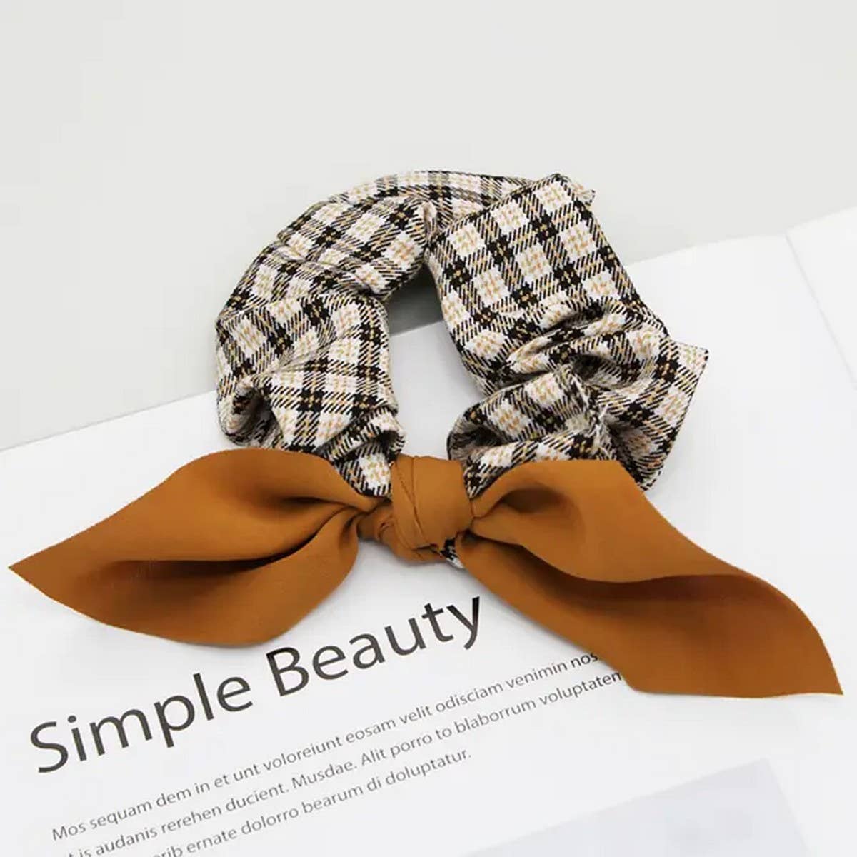 5PCS GINGHAM CLOTH BOW TIED SCRUNCHIE_CWAHA0178