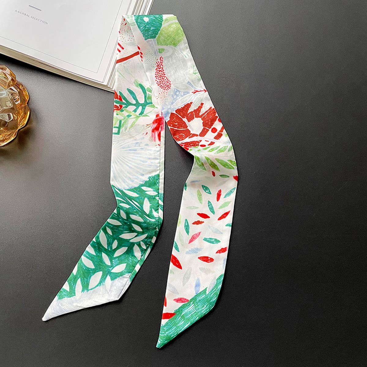 Narrow Decorative Silk Scarf With Tieable Bow_Cwasc0741