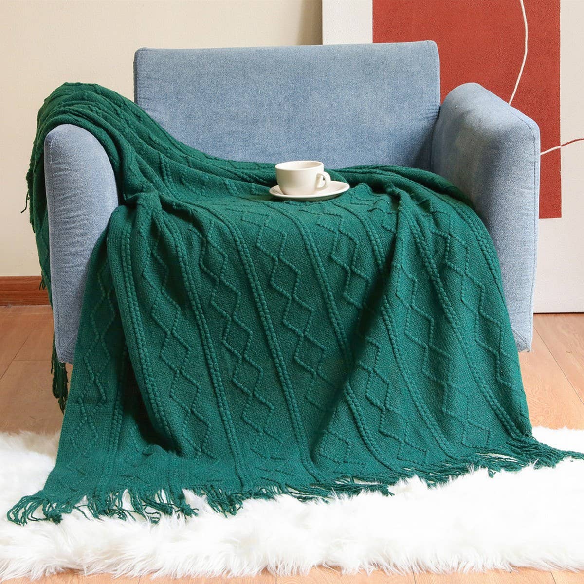 KNITTED WARM BLANKET WITH TASSELS_CWMM0199