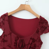 NEW WOMEN S FLORAL VELVET TIE SHORT SLEEVE DRESS_CWDMD5815
