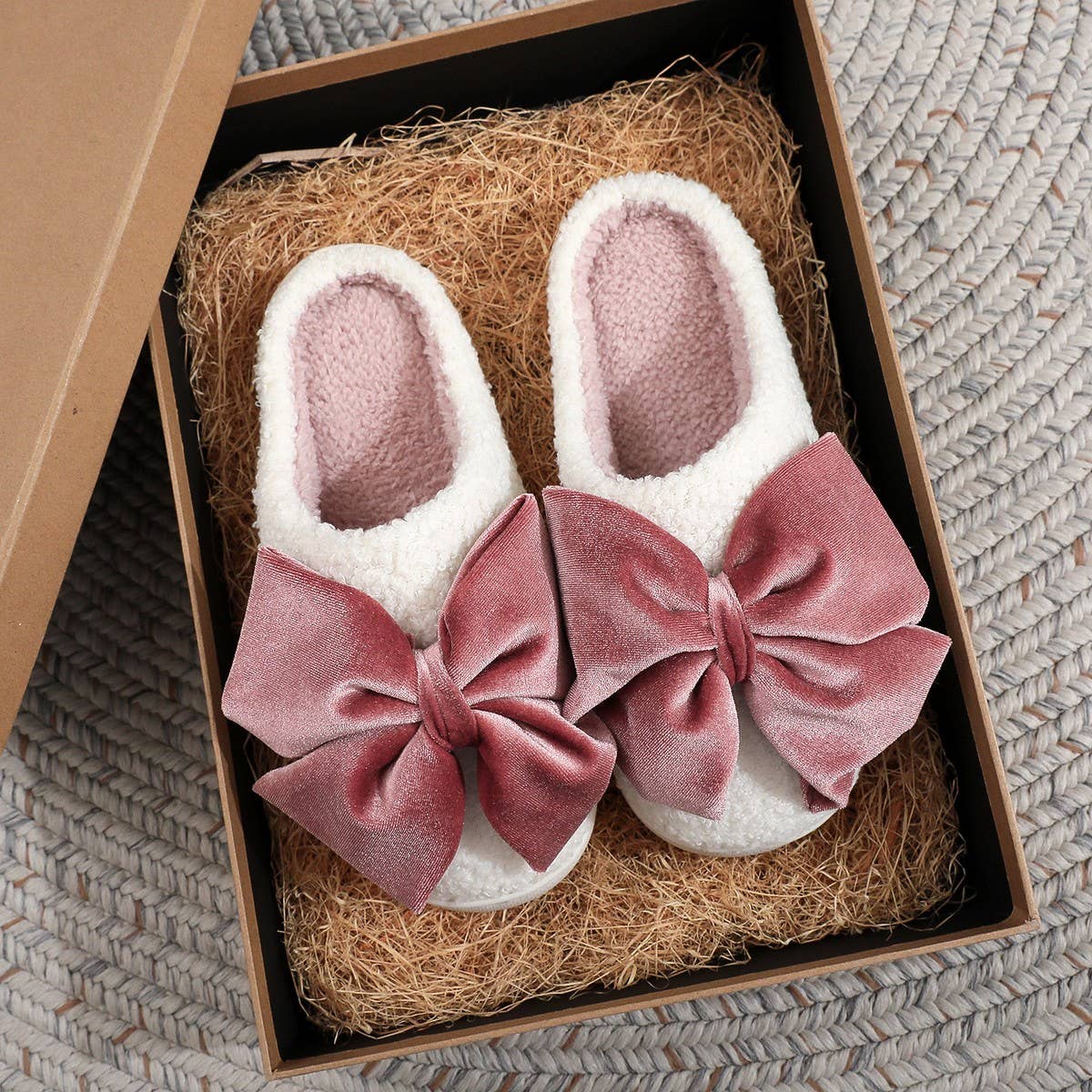 Winter Warm Bow Cotton Slippers For Women_Cwshf00227