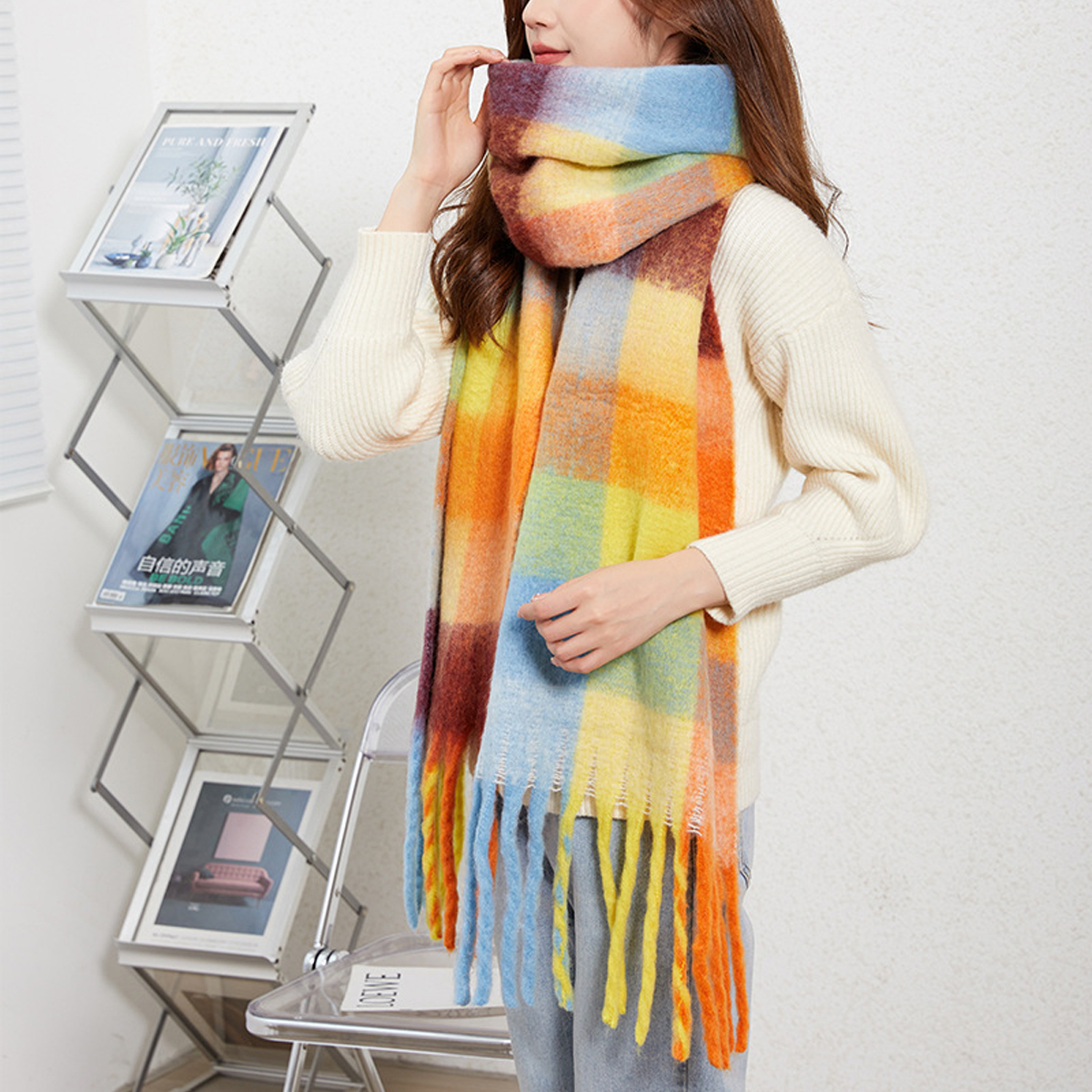 COLORBLOCK BRUSHED SHAWL INS STYLE WINTER SCARF_CWASC2696