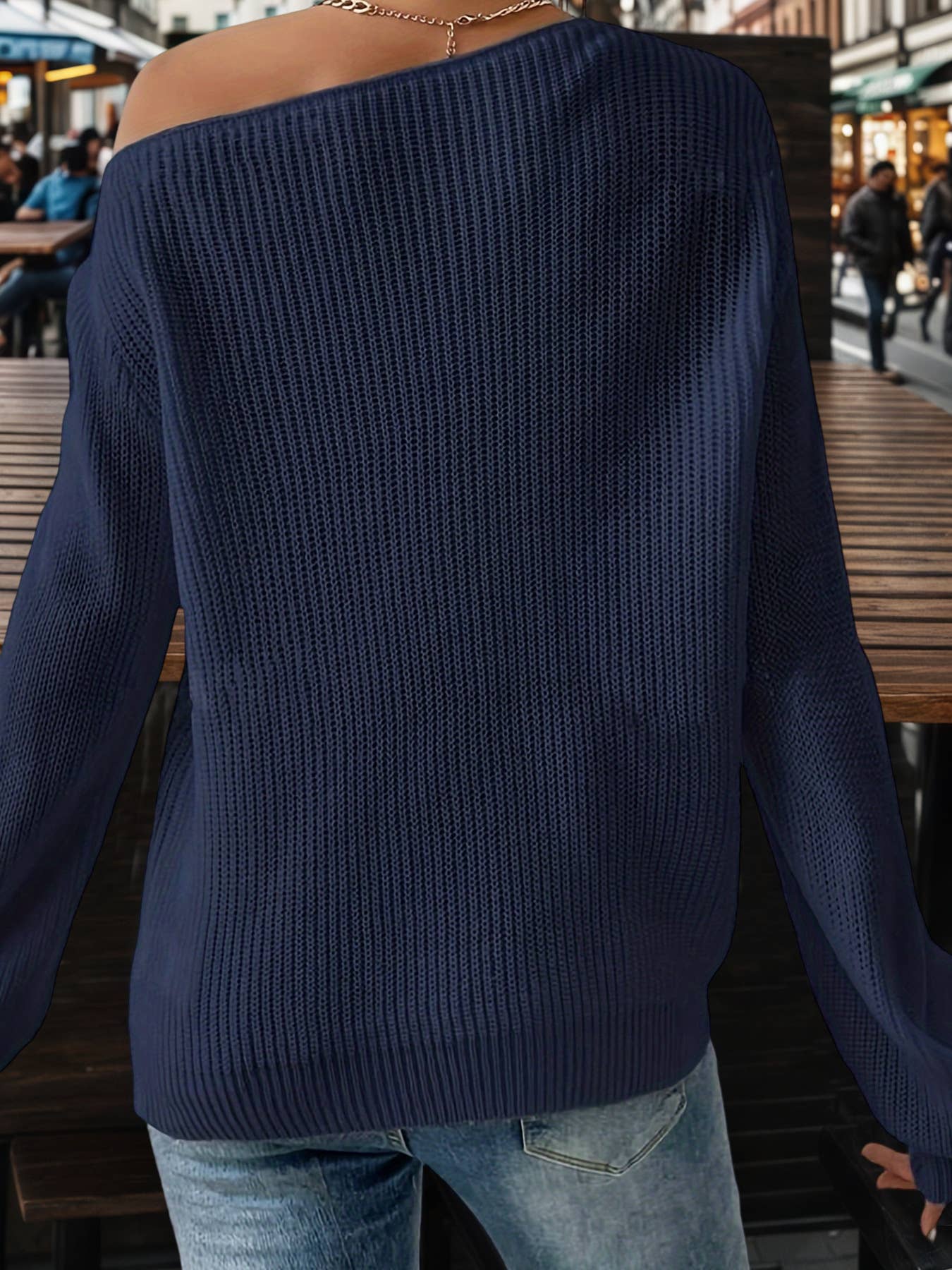 Solid-Color Loose Pullover One-Shoulder Sweater