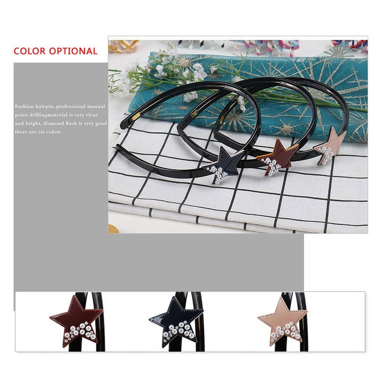 FIVE POINTED STAR HEADBAND PEARL DIAMOND HEADBAND_CWAHA4378