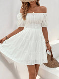 Textured Off Shoulder Beach Short Dress