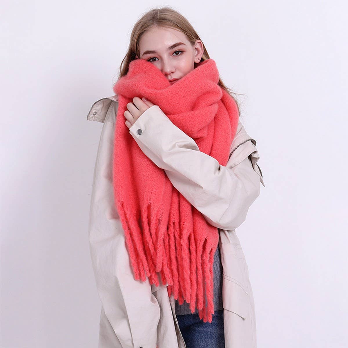 CLASSIC SOLID FRINGE SCARF THICK WARM_CWASC2340