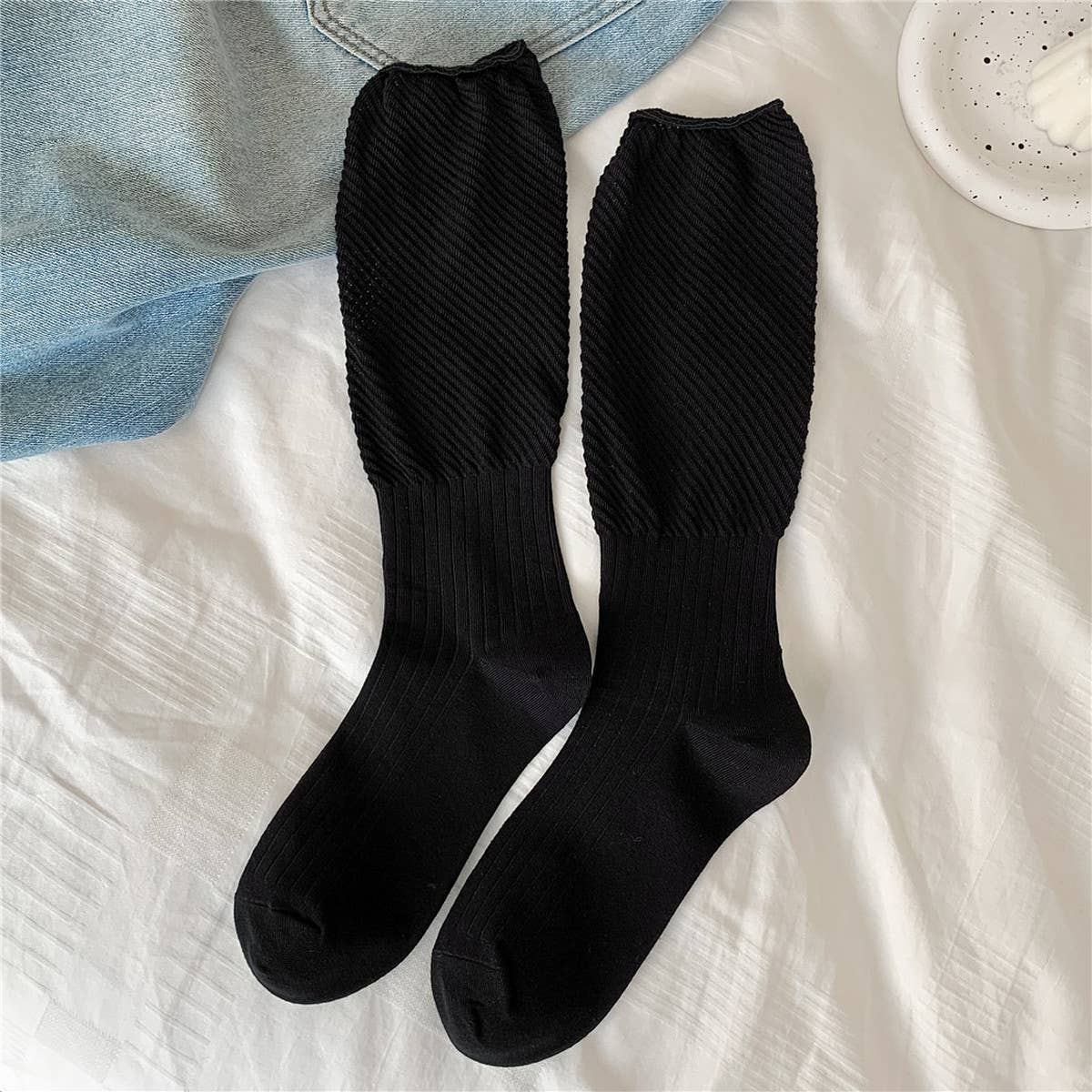 Women Breathable Mesh Mid-Length Cotton Socks_Cwms0647