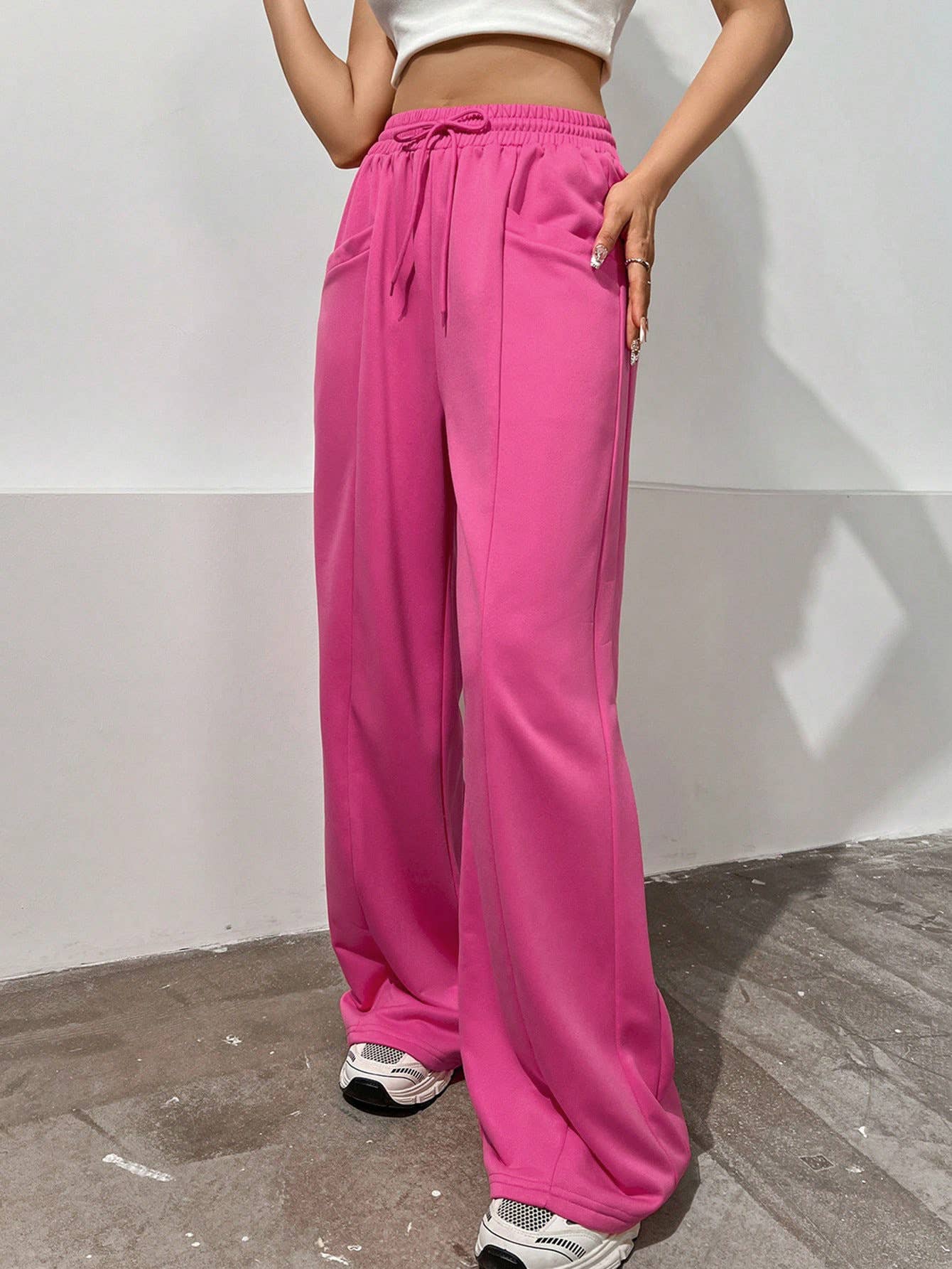 Straight High-Waisted Wide-Leg Pants