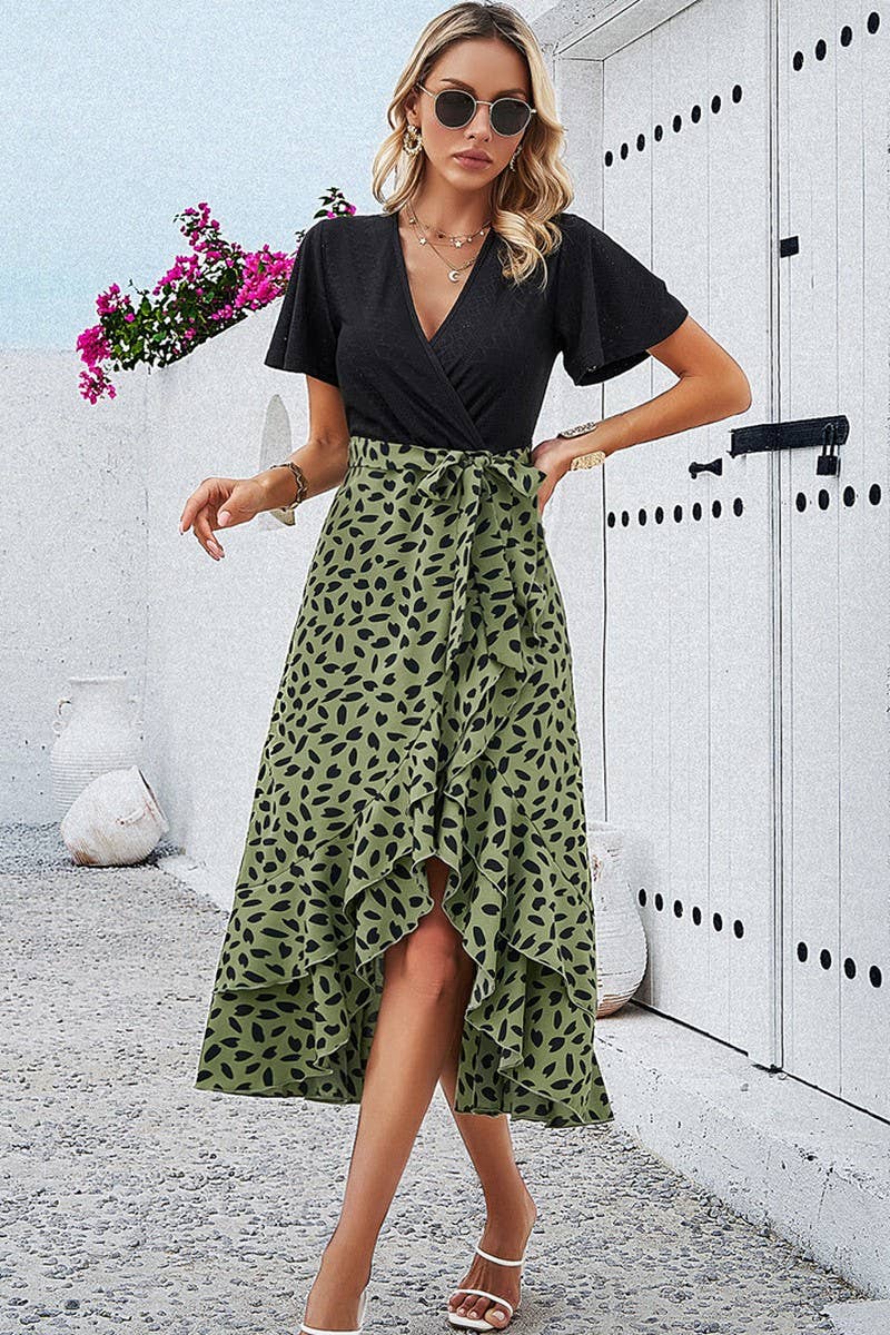 Temperament Contrasting Color V Neck Dress_Cwdsd2811