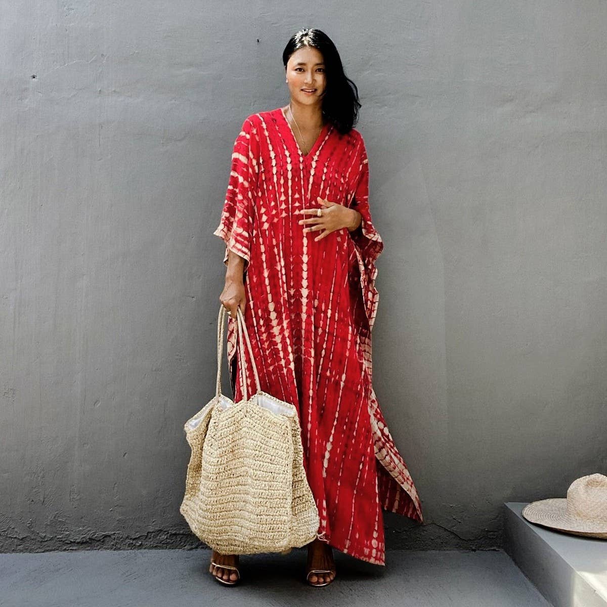 Tie-Dye Caftan Beach Cover-Up Loose Resort Robe_Cwmm6139