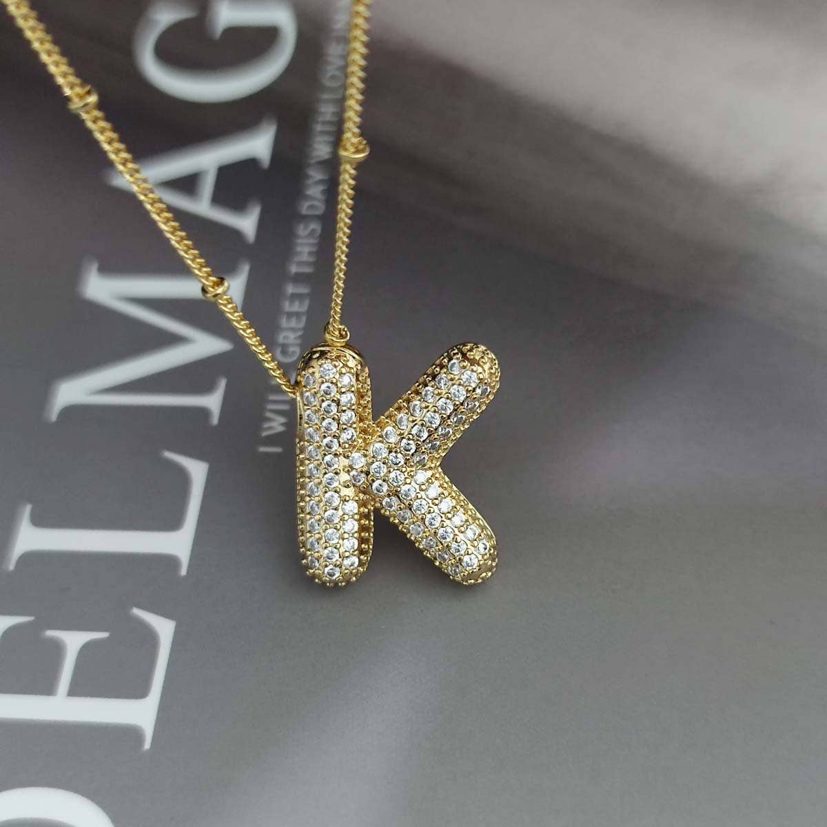 COPPER ZIRCONIA 26 LETTERS PENDANT NECKLACE_CWMM5869