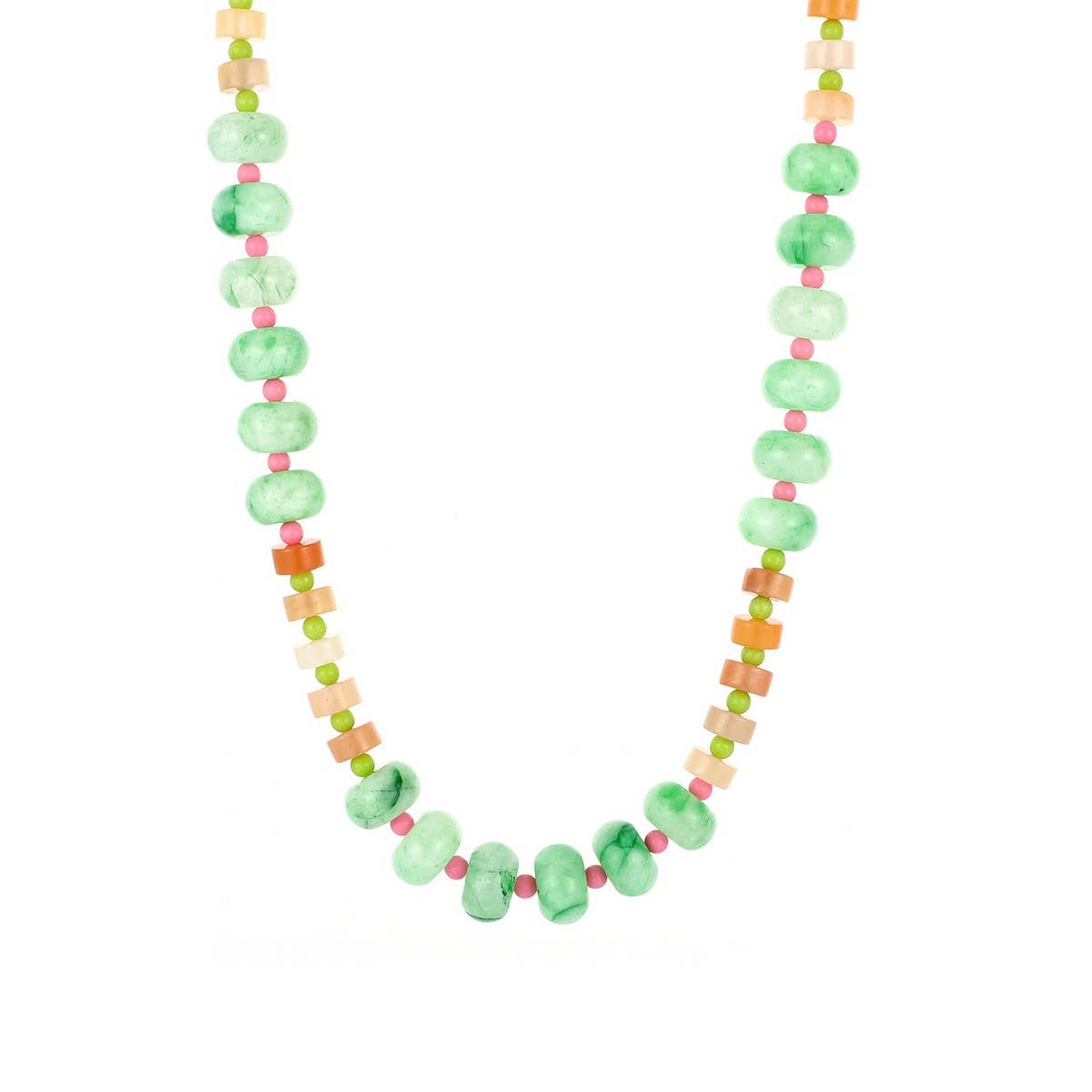 PINK GREEN NATURAL STONE BEADED NECKLACE_CWMM8839