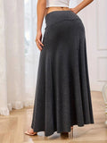 Solid Color High Waist Base Long Textured Skirt